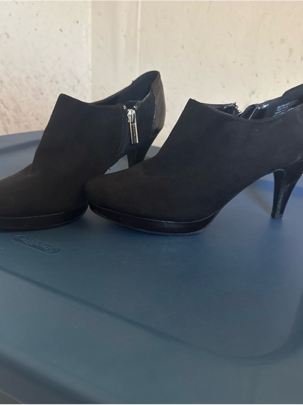 Bandolino Black Suede-Look Ankle Booties with Side Zip
